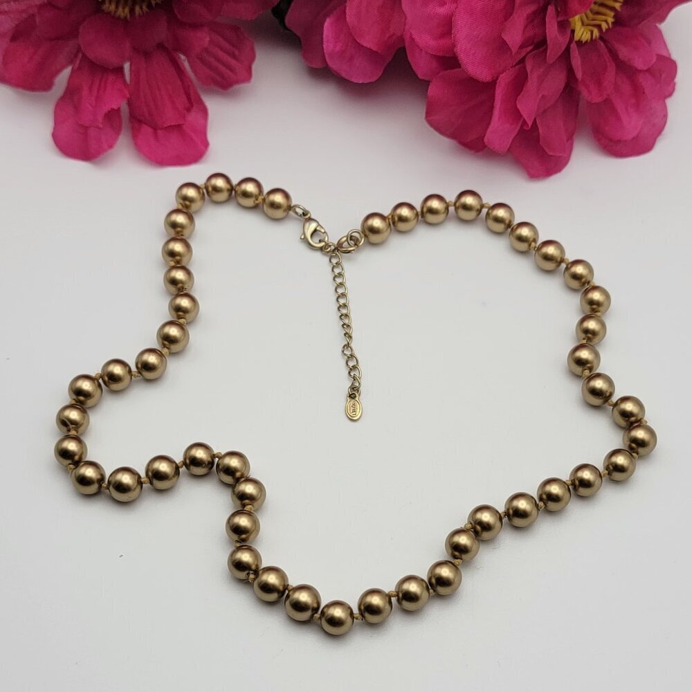 Vintage MONET Matte Gold-Tone Faux-Pearl Beaded Necklace 20" Adjustable 8.3 mm